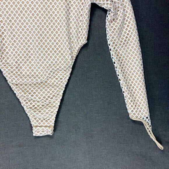 Maniere De Voir Mesh Bodysuit Womens Size 8 White Beige Finger Loop Sexy Top New - Picture 6 of 16